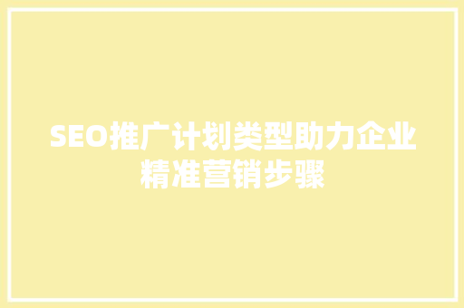 SEO推广计划类型助力企业精准营销步骤