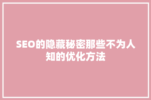 SEO的隐藏秘密那些不为人知的优化方法