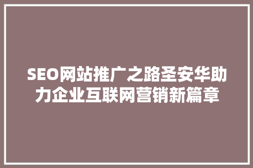SEO网站推广之路圣安华助力企业互联网营销新篇章