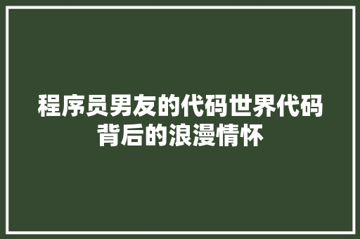 程序员男友的代码世界代码背后的浪漫情怀