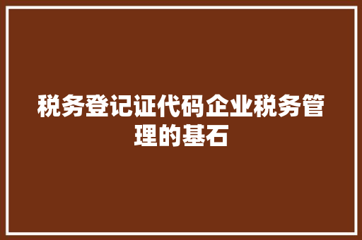 税务登记证代码企业税务管理的基石
