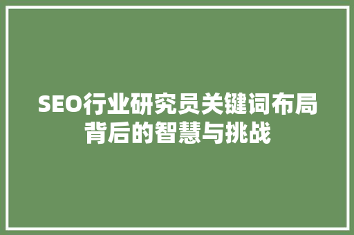 SEO行业研究员关键词布局背后的智慧与挑战