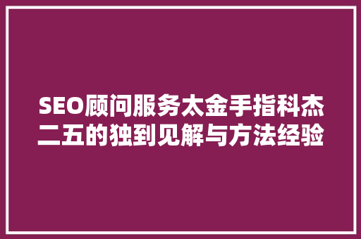 SEO顾问服务太金手指科杰二五的独到见解与方法经验  第1张