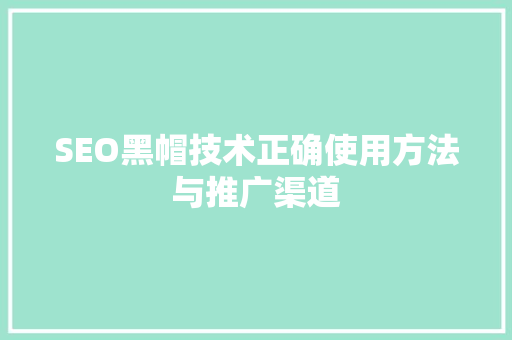 SEO黑帽技术正确使用方法与推广渠道