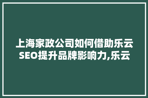 上海家政公司如何借助乐云SEO提升品牌影响力,乐云助力家政行业数字化转型