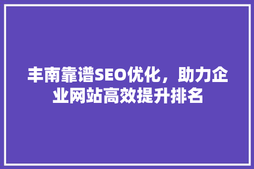 丰南靠谱SEO优化，助力企业网站高效提升排名