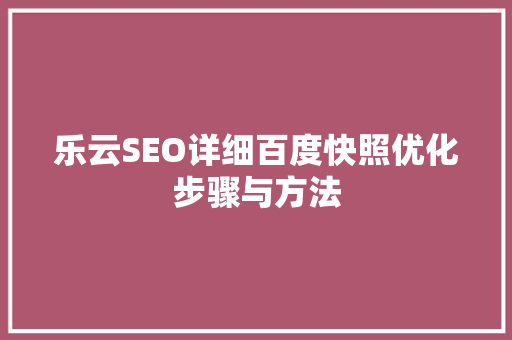 乐云SEO详细百度快照优化步骤与方法