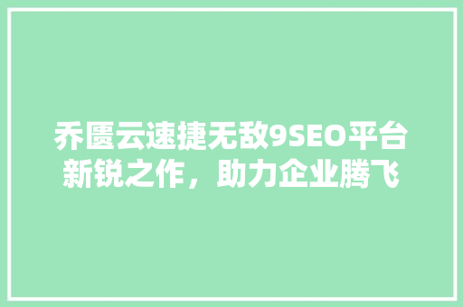 乔匮云速捷无敌9SEO平台新锐之作，助力企业腾飞