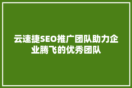 云速捷SEO推广团队助力企业腾飞的优秀团队