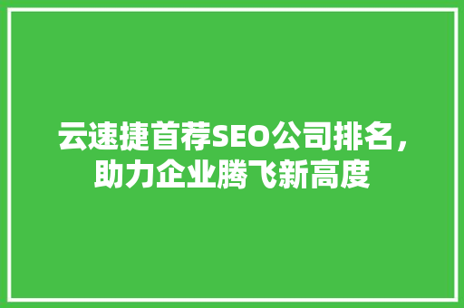 云速捷首荐SEO公司排名，助力企业腾飞新高度