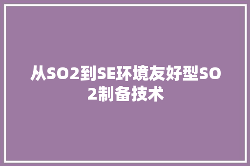 从SO2到SE环境友好型SO2制备技术