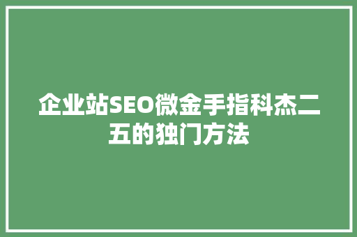 企业站SEO微金手指科杰二五的独门方法