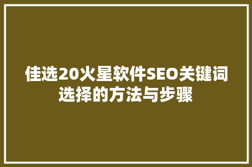 佳选20火星软件SEO关键词选择的方法与步骤