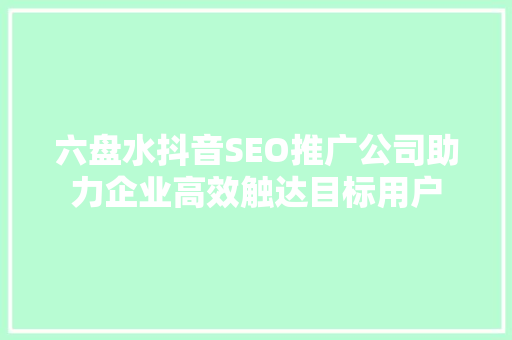 六盘水抖音SEO推广公司助力企业高效触达目标用户