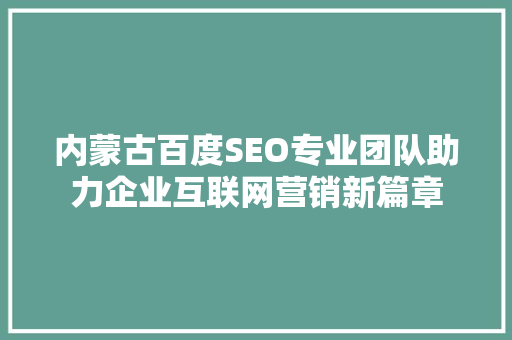 内蒙古百度SEO专业团队助力企业互联网营销新篇章