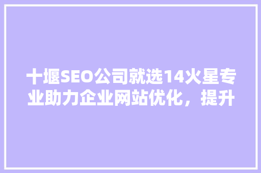 十堰SEO公司就选14火星专业助力企业网站优化，提升网络竞争力