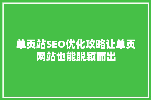 单页站SEO优化攻略让单页网站也能脱颖而出