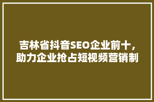 吉林省抖音SEO企业前十，助力企业抢占短视频营销制高点
