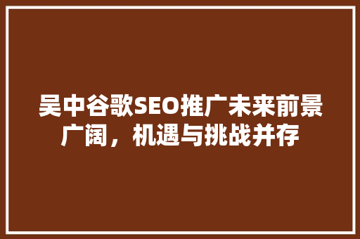 吴中谷歌SEO推广未来前景广阔，机遇与挑战并存