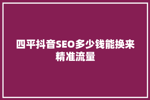 四平抖音SEO多少钱能换来精准流量