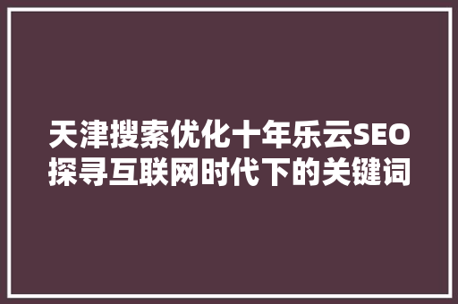 天津搜索优化十年乐云SEO探寻互联网时代下的关键词布局之路