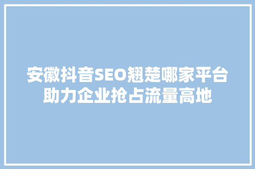 安徽抖音SEO翘楚哪家平台助力企业抢占流量高地