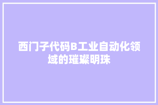 西门子代码B工业自动化领域的璀璨明珠