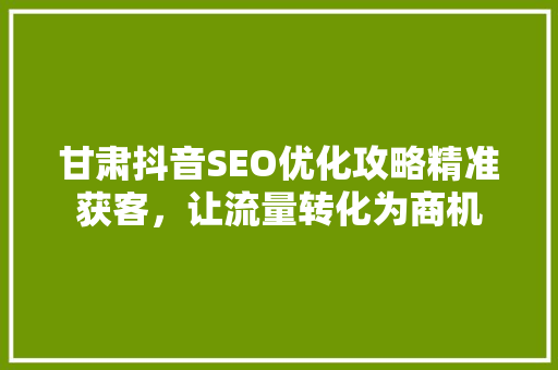 甘肃抖音SEO优化攻略精准获客，让流量转化为商机