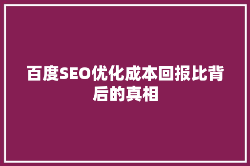 百度SEO优化成本回报比背后的真相