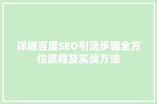 详细百度SEO引流步骤全方位流程及实战方法