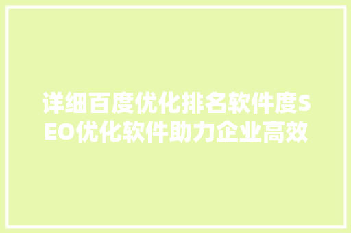 详细百度优化排名软件度SEO优化软件助力企业高效提升网站排名