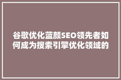 谷歌优化蓝颜SEO领先者如何成为搜索引擎优化领域的佼佼者