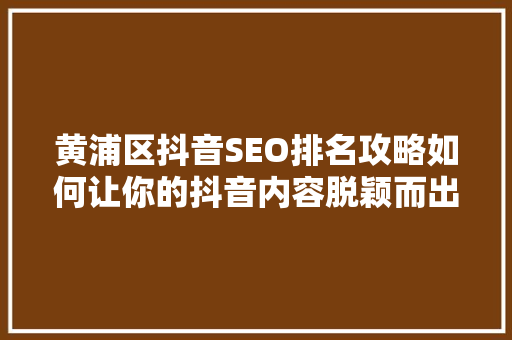 黄浦区抖音SEO排名攻略如何让你的抖音内容脱颖而出