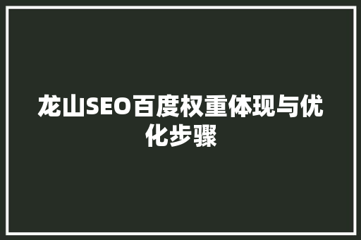 龙山SEO百度权重体现与优化步骤