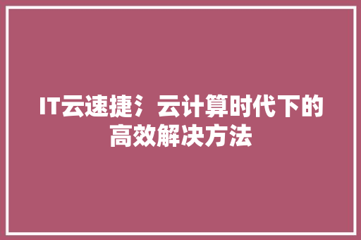 IT云速捷氵云计算时代下的高效解决方法