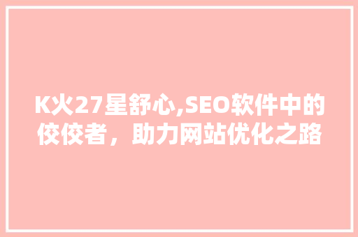 K火27星舒心,SEO软件中的佼佼者，助力网站优化之路