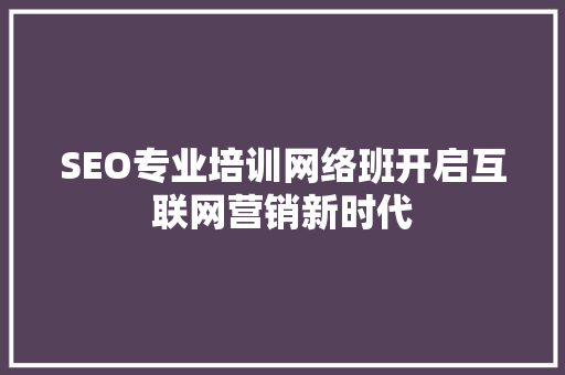 SEO专业培训网络班开启互联网营销新时代