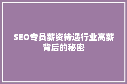 SEO专员薪资待遇行业高薪背后的秘密