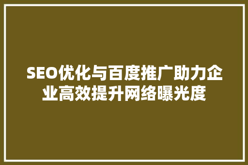 SEO优化与百度推广助力企业高效提升网络曝光度