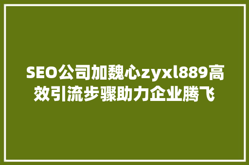 SEO公司加魏心zyxl889高效引流步骤助力企业腾飞
