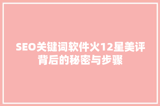 SEO关键词软件火12星美评背后的秘密与步骤