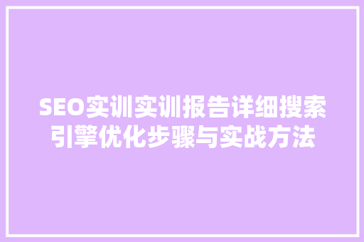 SEO实训实训报告详细搜索引擎优化步骤与实战方法