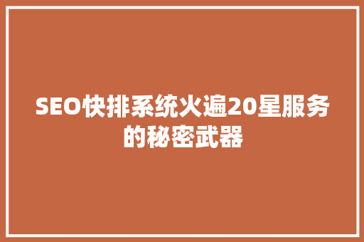 SEO快排系统火遍20星服务的秘密武器