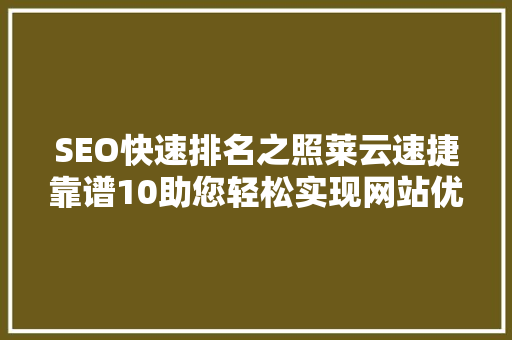 SEO快速排名之照莱云速捷靠谱10助您轻松实现网站优化目标