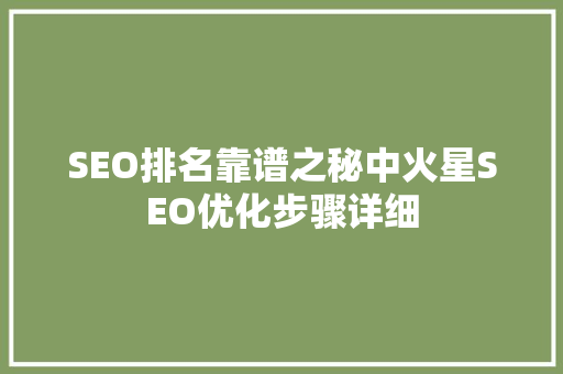 SEO排名靠谱之秘中火星SEO优化步骤详细