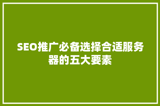 SEO推广必备选择合适服务器的五大要素