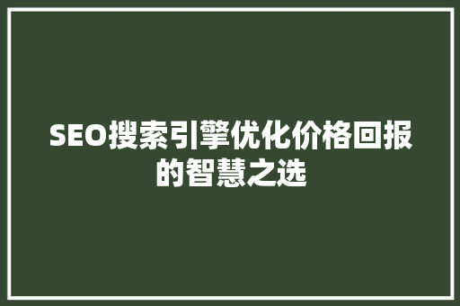 SEO搜索引擎优化价格回报的智慧之选