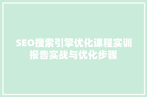 SEO搜索引擎优化课程实训报告实战与优化步骤
