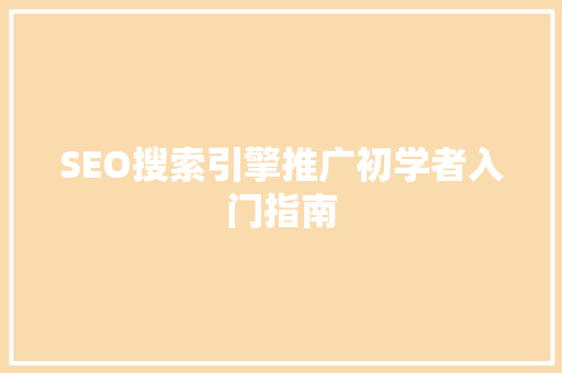 SEO搜索引擎推广初学者入门指南