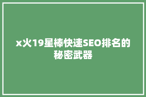 x火19星棒快速SEO排名的秘密武器